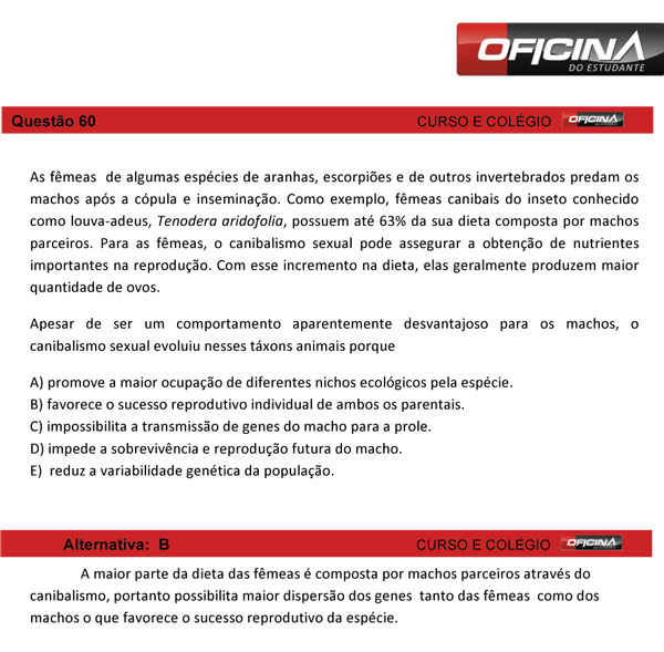 Enem 2013 &ndash; Corre&ccedil;&atilde;o da quest&atilde;o 60 &ndash; Ci&ecirc;ncias da Natureza