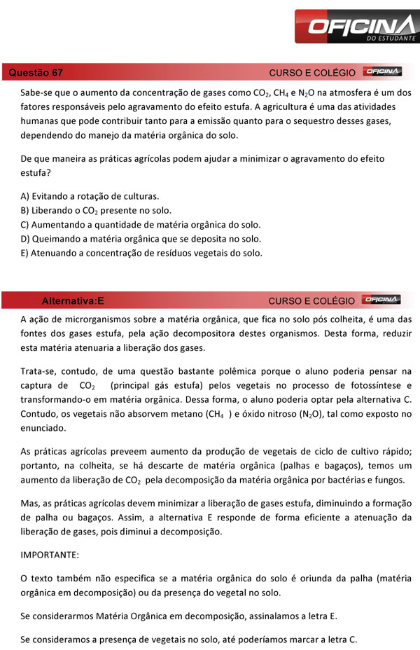 Enem 2013 &ndash; Corre&ccedil;&atilde;o da quest&atilde;o 67 &ndash; Ci&ecirc;ncias da Natureza