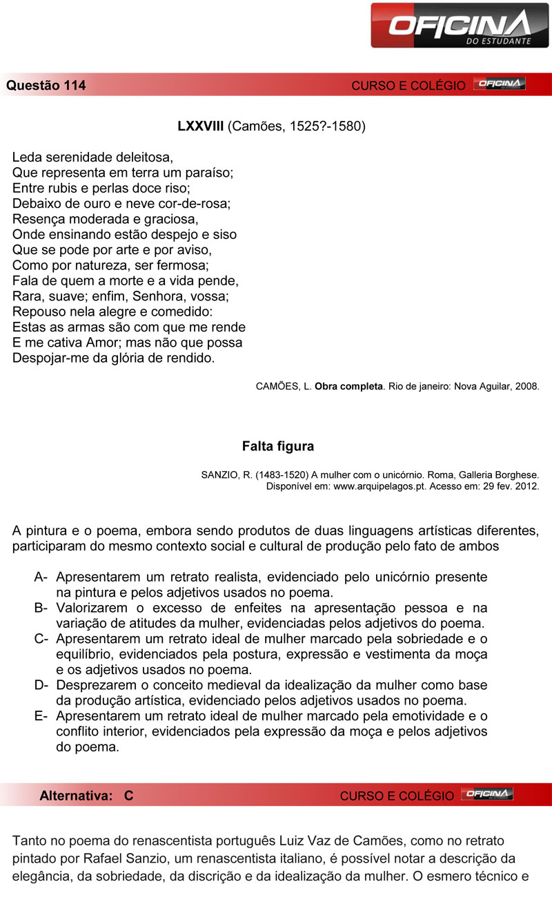 Enem 2012: corre&ccedil;&atilde;o da quest&atilde;o 114