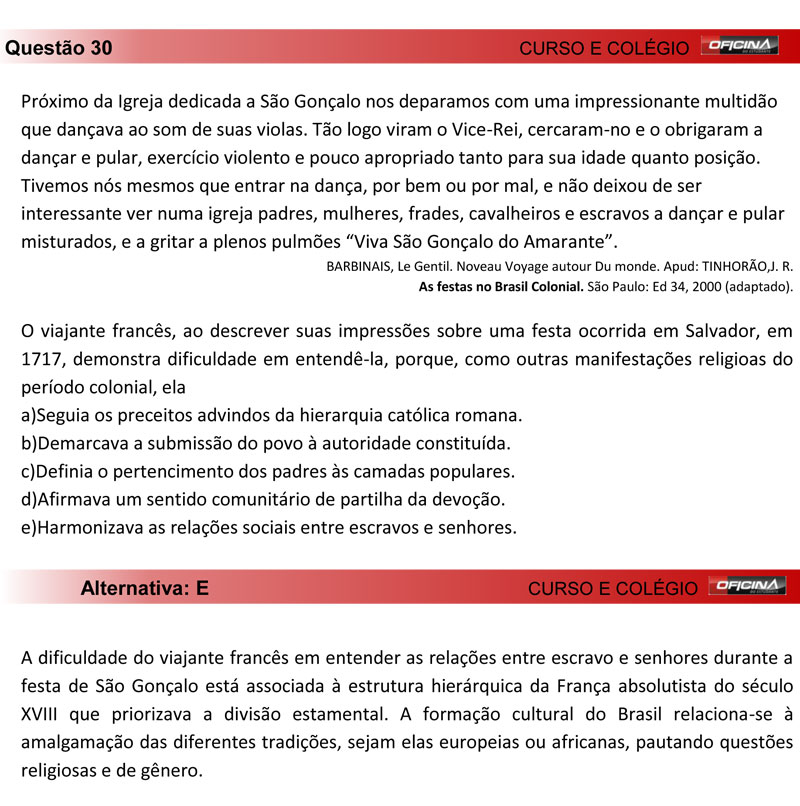 Enem 2012: corre&ccedil;&atilde;o da quest&atilde;o 30