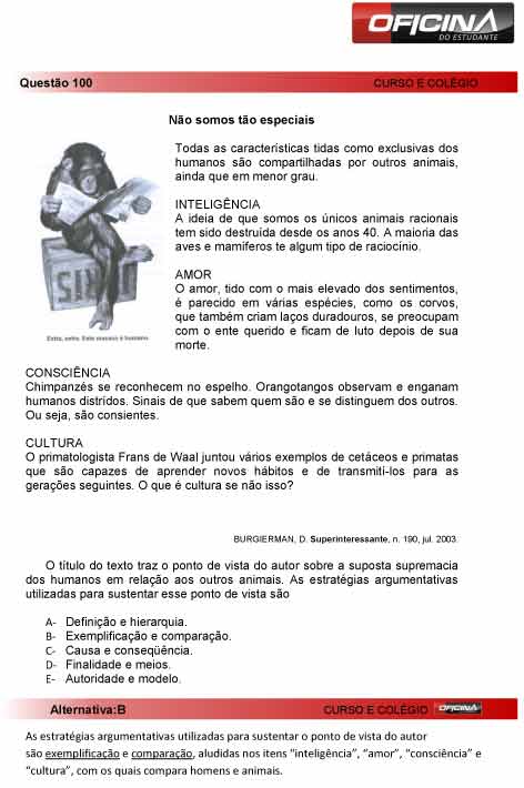 Enem 2012: corre&ccedil;&atilde;o da quest&atilde;o 100