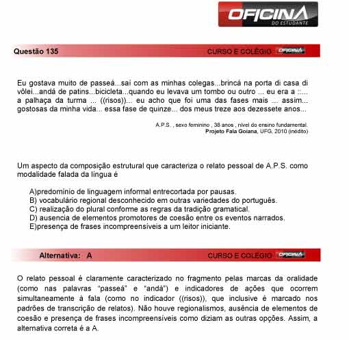 Enem 2012: corre&ccedil;&atilde;o da quest&atilde;o 135