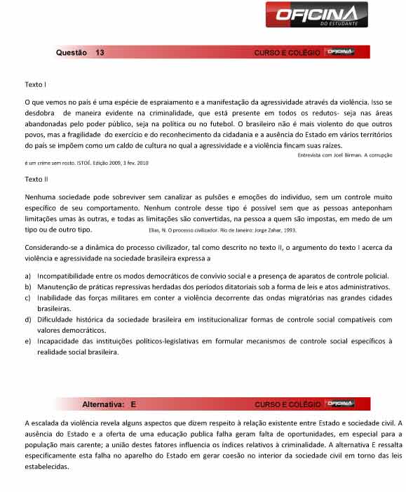 Enem 2012: corre&ccedil;&atilde;o da quest&atilde;o 13