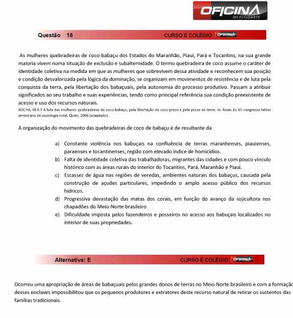 Enem 2012: corre&ccedil;&atilde;o da quest&atilde;o 18
