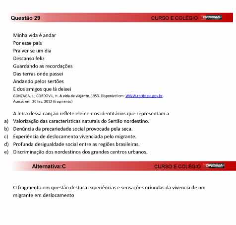 Enem 2012: corre&ccedil;&atilde;o da quest&atilde;o 29