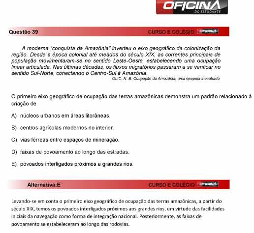 Enem 2012: corre&ccedil;&atilde;o da quest&atilde;o 39