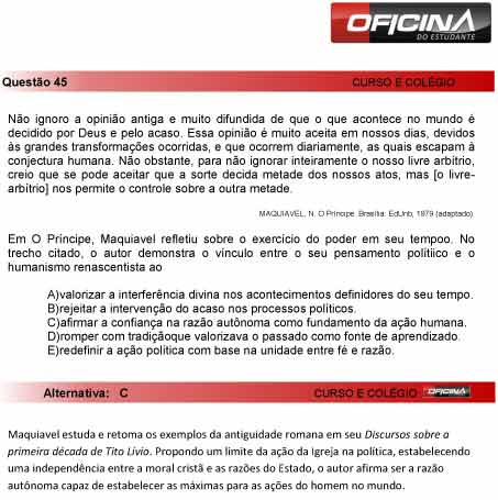 Enem 2012: corre&ccedil;&atilde;o da quest&atilde;o 45