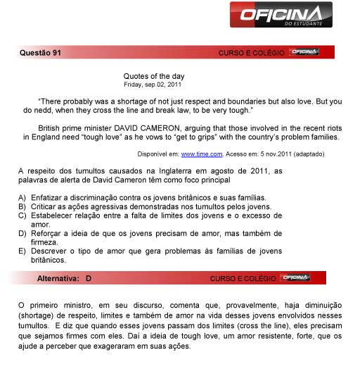 Enem 2012: corre&ccedil;&atilde;o da quest&atilde;o 91