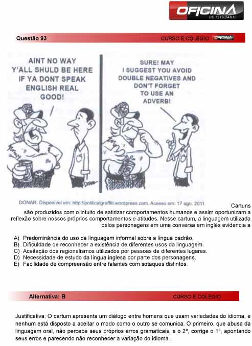 Enem 2012: corre&ccedil;&atilde;o da quest&atilde;o 93