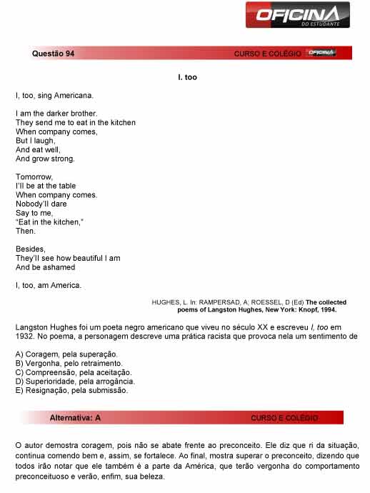 Enem 2012: corre&ccedil;&atilde;o da quest&atilde;o 94