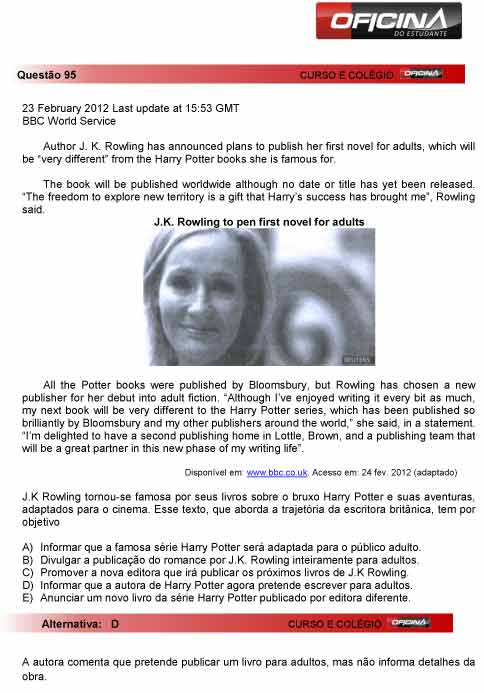 Enem 2012: corre&ccedil;&atilde;o da quest&atilde;o 95