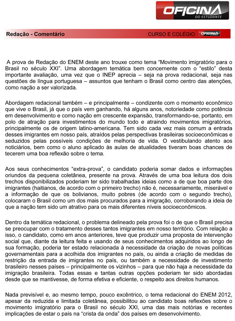 Enem 2012: corre&ccedil;&atilde;o da Reda&ccedil;&atilde;o