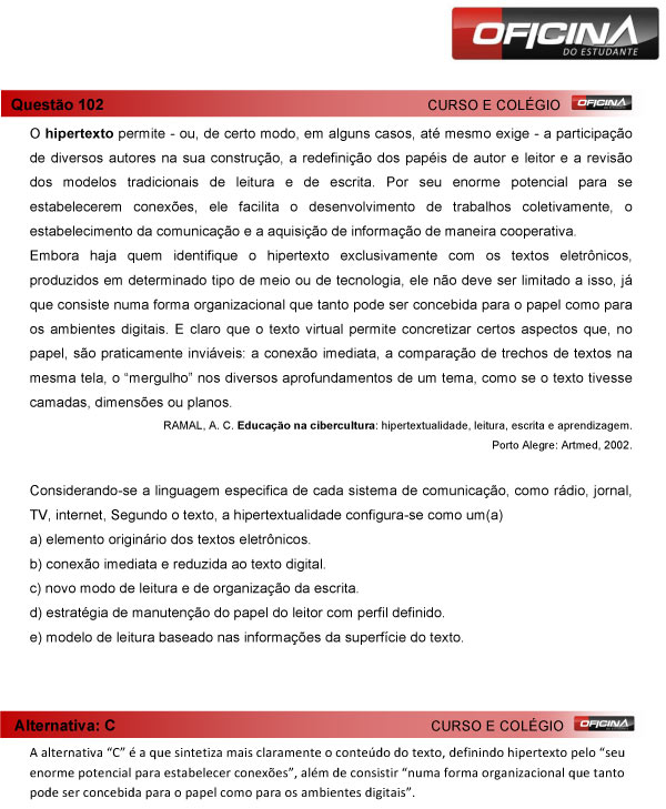 Enem 2013 &ndash; Corre&ccedil;&atilde;o da quest&atilde;o  102 &ndash; Linguagens e C&oacute;digos