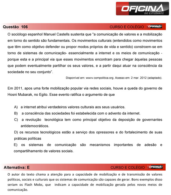 Enem 2013 – Correção da questão 106 – Linguagens e Códigos