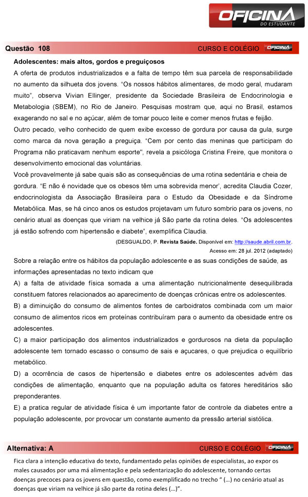 Enem 2013 &ndash; Corre&ccedil;&atilde;o da quest&atilde;o  108 &ndash; Linguagens e C&oacute;digos