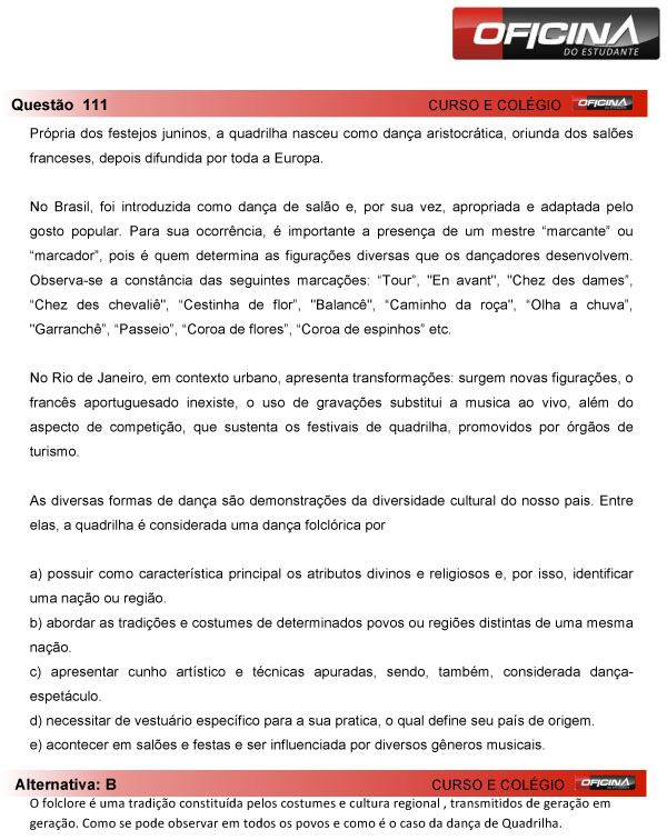 Enem 2013 &ndash; Corre&ccedil;&atilde;o da quest&atilde;o  111 &ndash; Linguagens e C&oacute;digos