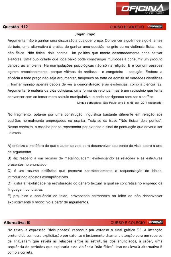 Enem 2013 – Correção da questão 112 – Linguagens e Códigos