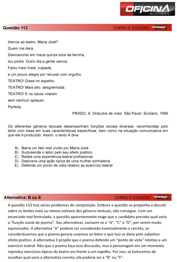 Enem 2013 – Correção da questão 113 – Linguagens e Códigos