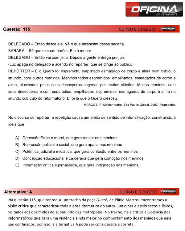 Enem 2013 &ndash; Corre&ccedil;&atilde;o da quest&atilde;o  115 &ndash; Linguagens e C&oacute;digos