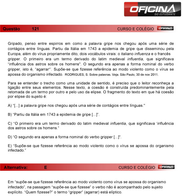 Enem 2013 &ndash; Corre&ccedil;&atilde;o da quest&atilde;o  121 &ndash; Linguagens e C&oacute;digos