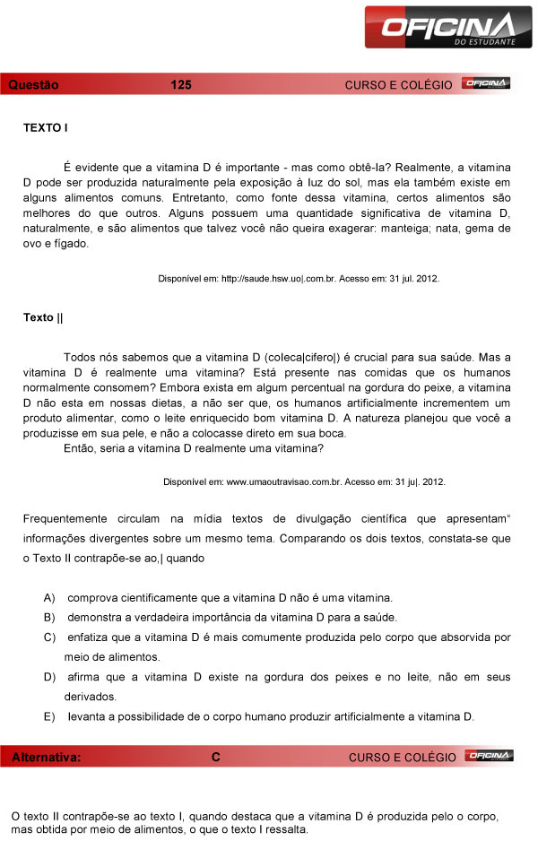 Enem 2013 – Correção da questão 125 – Linguagens e Códigos
