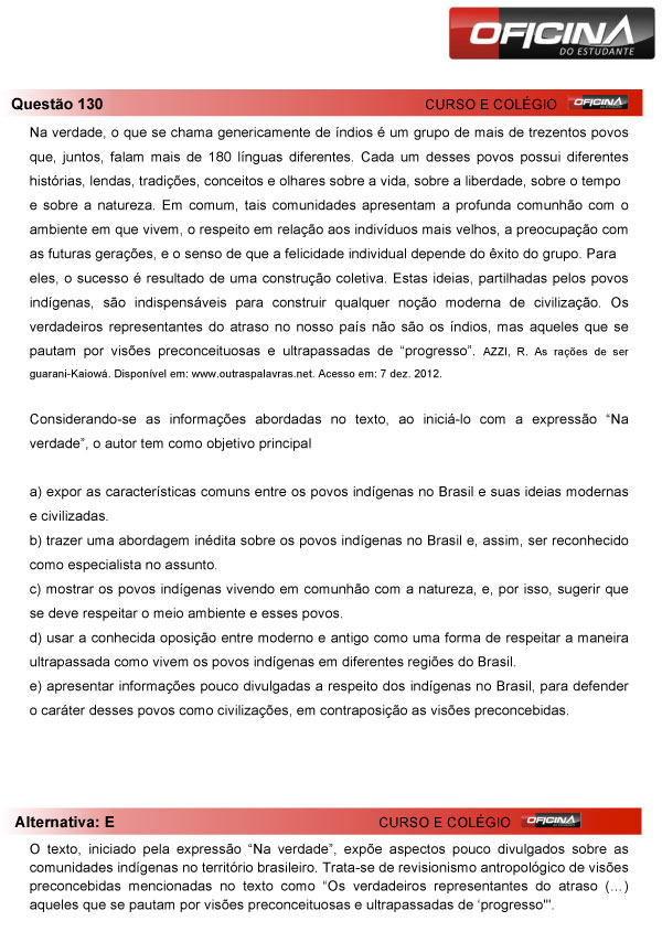 Enem 2013 &ndash; Corre&ccedil;&atilde;o da quest&atilde;o  130 &ndash; Linguagens e C&oacute;digos