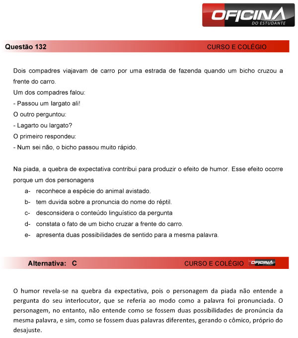 Enem 2013 – Correção da questão 132 – Linguagens e Códigos