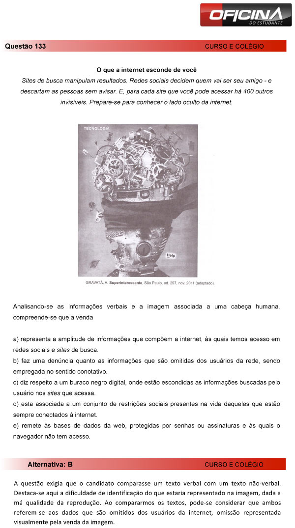 Enem 2013 – Correção da questão 133 – Linguagens e Códigos