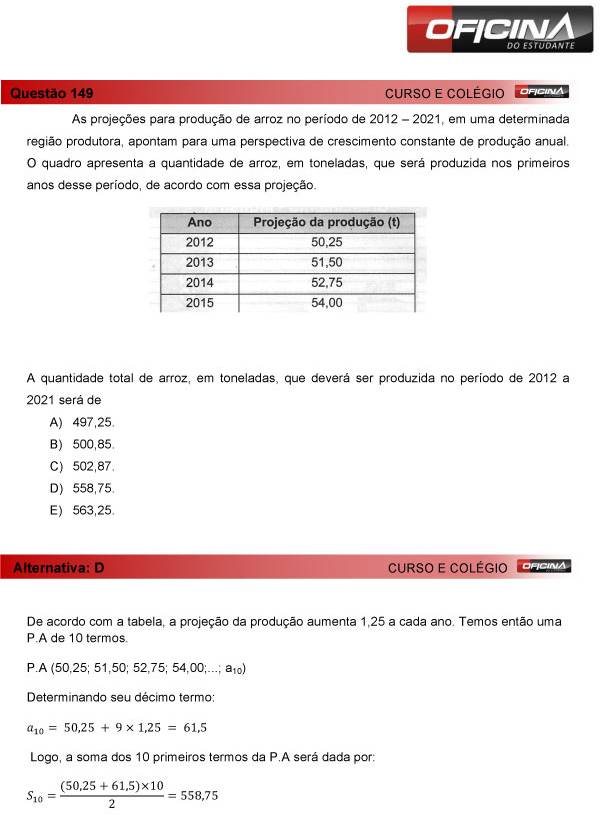 Enem 2013 – Correção da questão 149 – Matemática