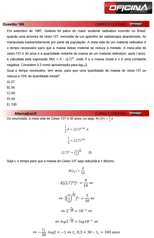 Enem 2013 &ndash; Corre&ccedil;&atilde;o da quest&atilde;o 166 &ndash; Matem&aacute;tica