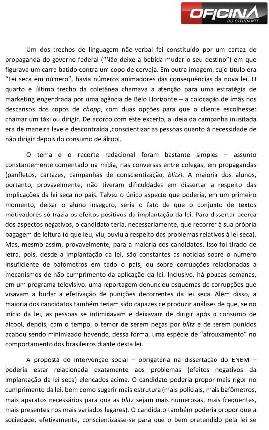 Enem 2013 – Correção redação: ?Efeitos da implantação da Lei Seca no Brasil?