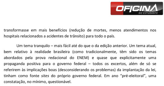 Enem 2013 – Correção redação: ?Efeitos da implantação da Lei Seca no Brasil?