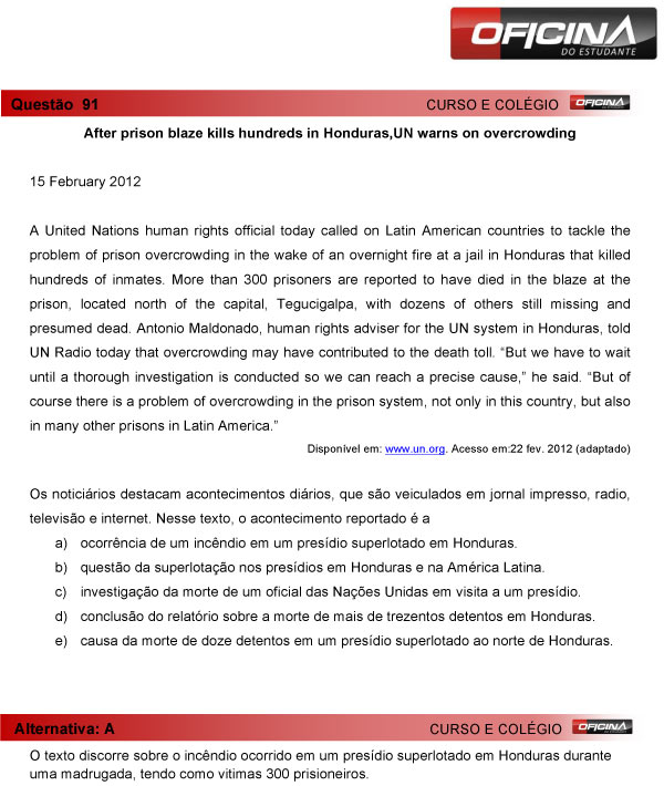 Enem 2013 – Correção da questão 91 – Linguagens e Códigos