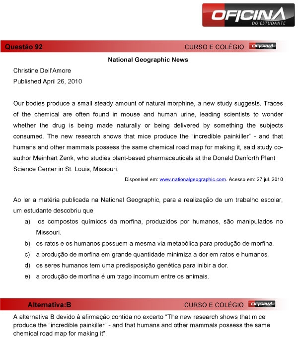 Enem 2013 &ndash; Corre&ccedil;&atilde;o da quest&atilde;o  92 &ndash; Linguagens e C&oacute;digos