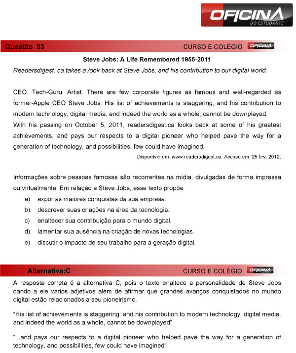 Enem 2013 – Correção da questão 93 – Linguagens e Códigos