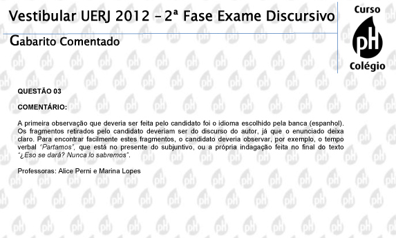 Uerj 2012 &ndash; Espanhol (quest&atilde;o 3)