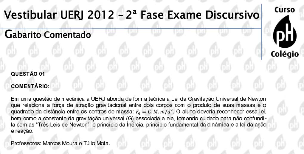 Uerj 2012 &ndash; F&iacute;sica (quest&atilde;o 1)