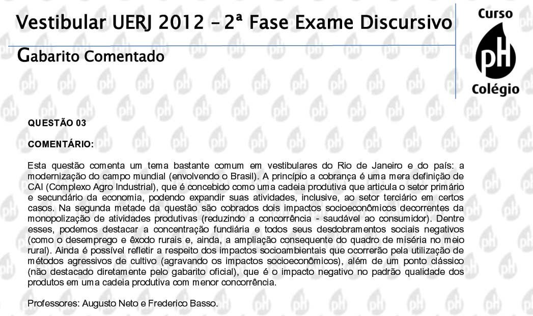 Uerj 2012 &ndash; Geografia (quest&atilde;o 3)