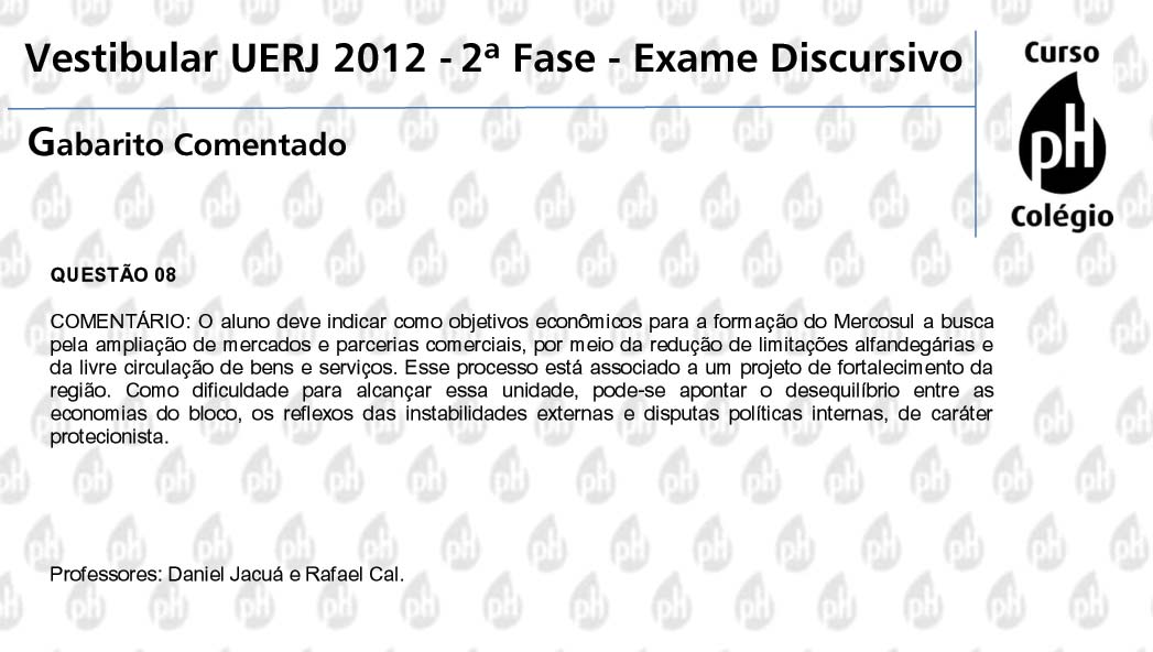 Uerj 2012 &ndash; Hist&oacute;ria (quest&atilde;o 8)