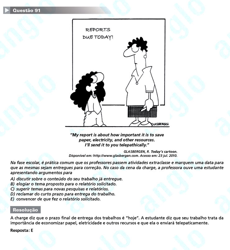 Enem 2011: Quest&atilde;o 91 (ingl&ecirc;s) &ndash; Linguagens e C&oacute;digos (prova amarela)
