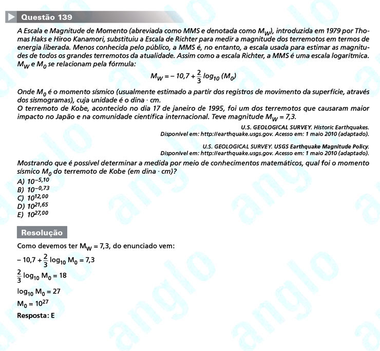 Enem 2011: Quest&atilde;o 139 &ndash; Matem&aacute;tica (prova amarela)