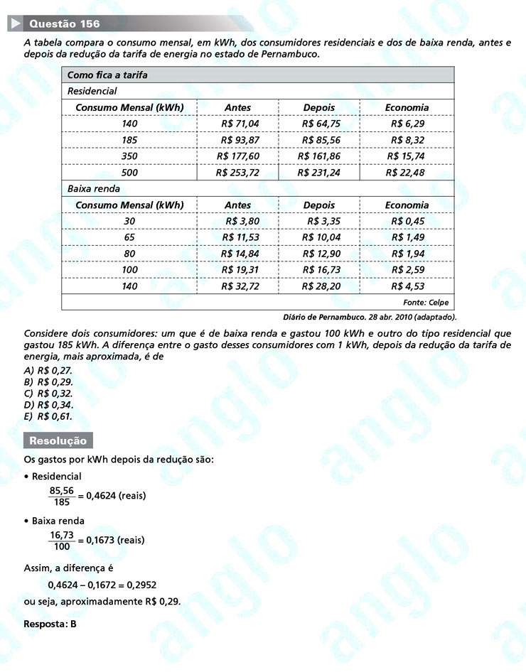 Enem 2011: Quest&atilde;o 156 &ndash; Matem&aacute;tica (prova amarela)