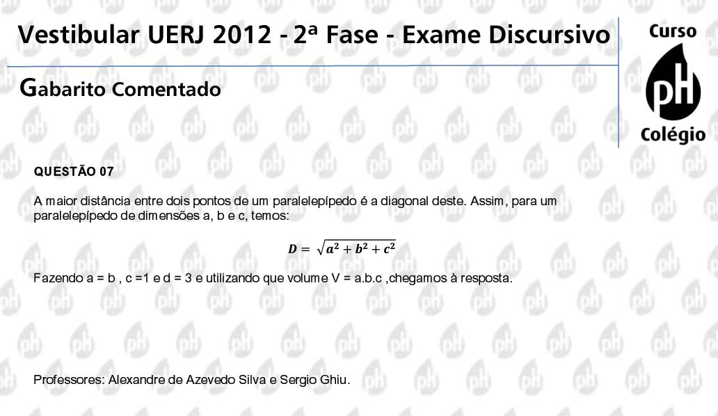 Uerj 2012 &ndash; Matem&aacute;tica (quest&atilde;o 7)