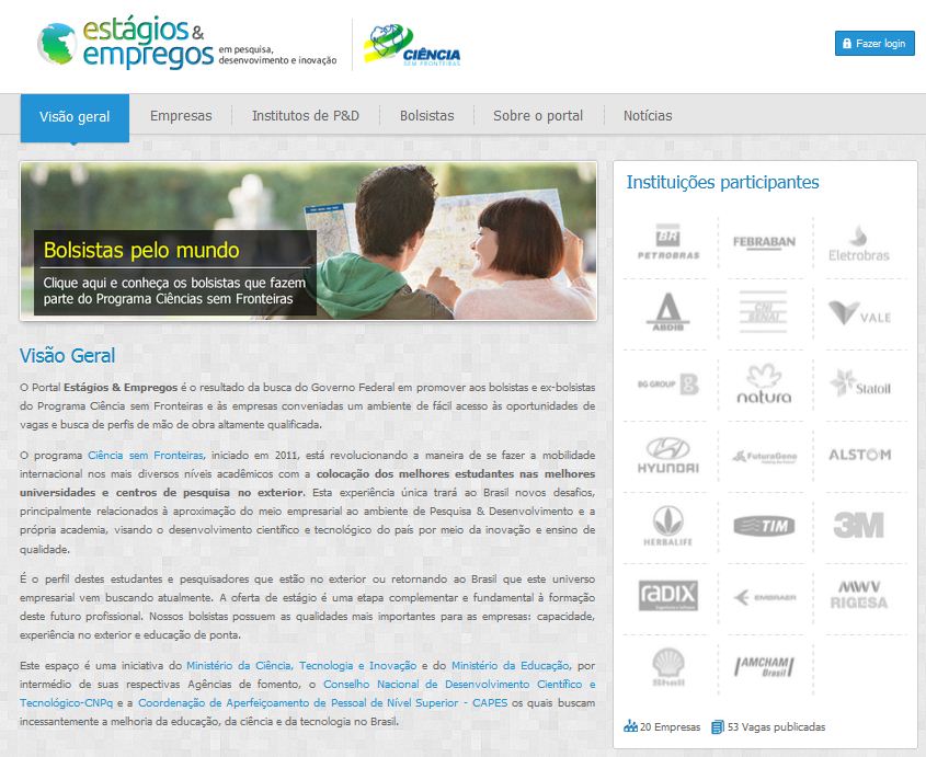Governo lan&ccedil;a site de est&aacute;gios e empregos para bolsistas do Ci&ecirc;ncias sem Fronteiras