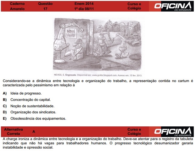 Enem 2014: corre&ccedil;&atilde;o da quest&atilde;o 17