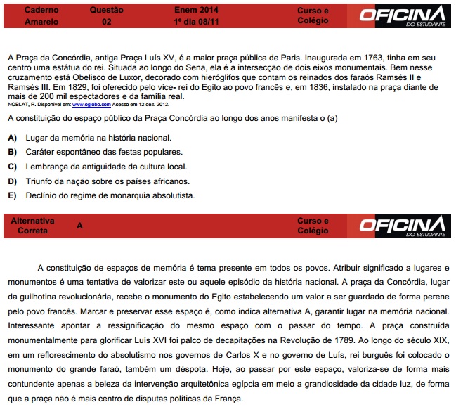 Enem 2014: corre&ccedil;&atilde;o da quest&atilde;o 2