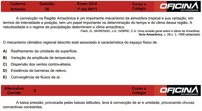 Enem 2014: corre&ccedil;&atilde;o da quest&atilde;o 26