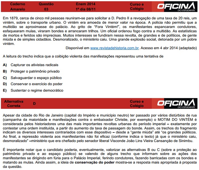 Enem 2014: corre&ccedil;&atilde;o da quest&atilde;o 3
