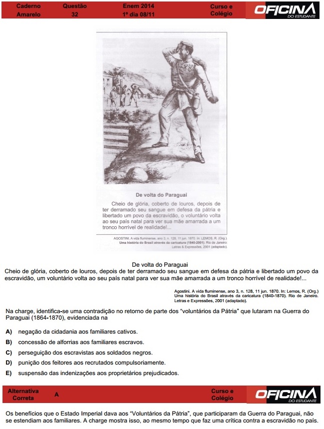 Enem 2014: corre&ccedil;&atilde;o da quest&atilde;o 32
