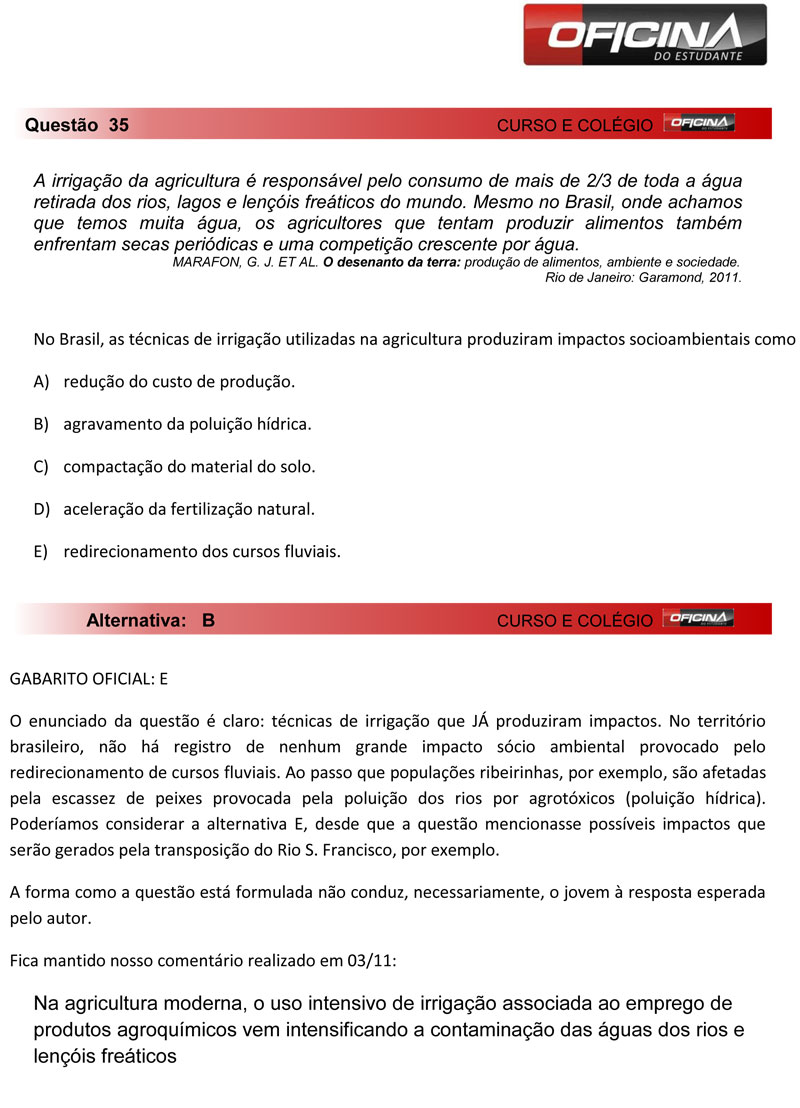 Veja coment&aacute;rio sobre a quest&atilde;o 35 da prova amarela do Enem 2012